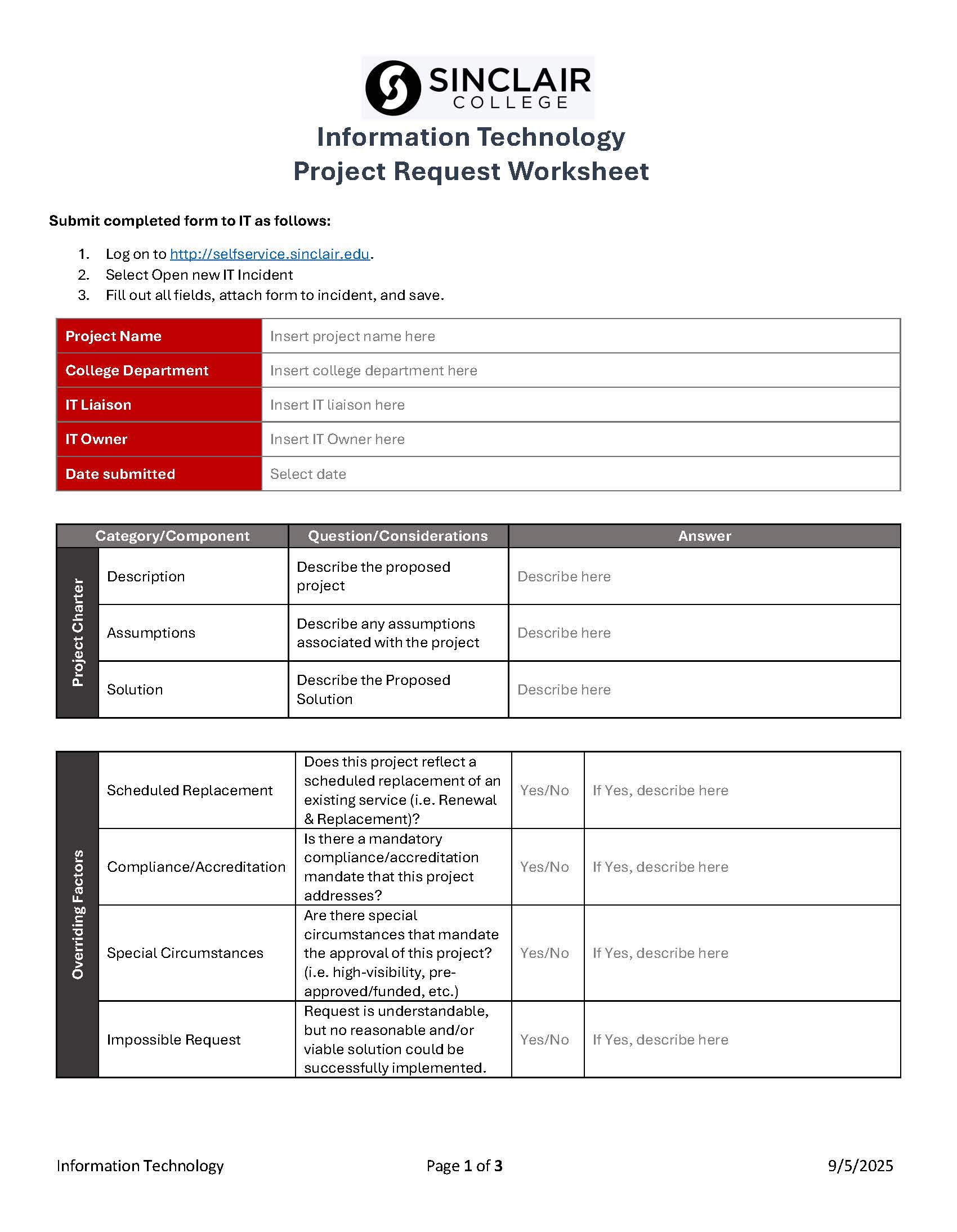 IT Project Request Worksheet